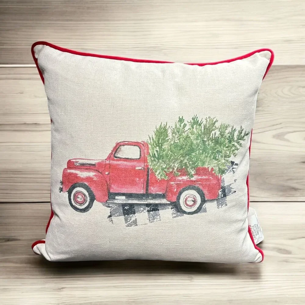 Red Truck Christmas Tree Delivery Pillow • 19